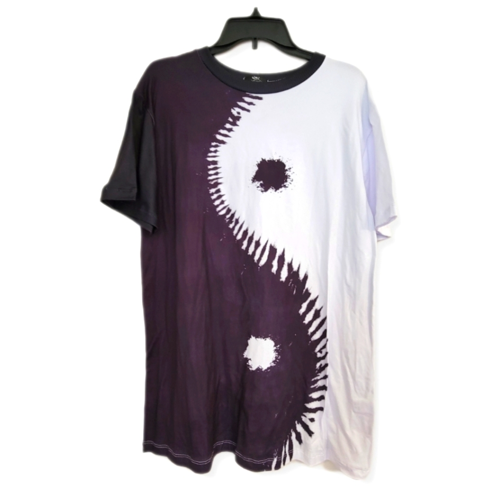 Tie Dyed Yin Yang Adult T-Shirt Black White Made in USA One Size